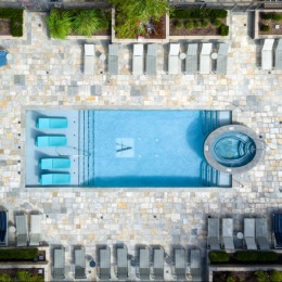 an aerial of a swimming pool