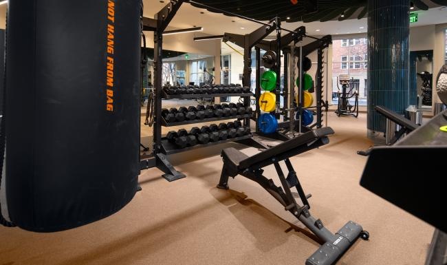 a gym with free weights